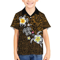 Hawaiian Turtle and Plumeria Kid Hawaiian Shirt Polynesian Tattoo and Tribal Elements Pattern Orange Color LT03 Kid Orange - Polynesian Pride