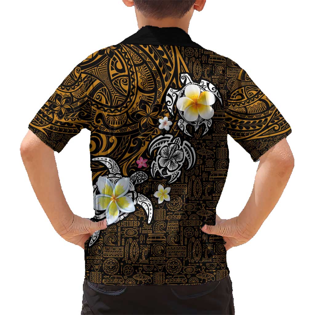Hawaiian Turtle and Plumeria Kid Hawaiian Shirt Polynesian Tattoo and Tribal Elements Pattern Orange Color LT03 - Polynesian Pride