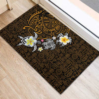 Hawaiian Turtle and Plumeria Rubber Doormat Polynesian Tattoo and Tribal Elements Pattern Orange Color