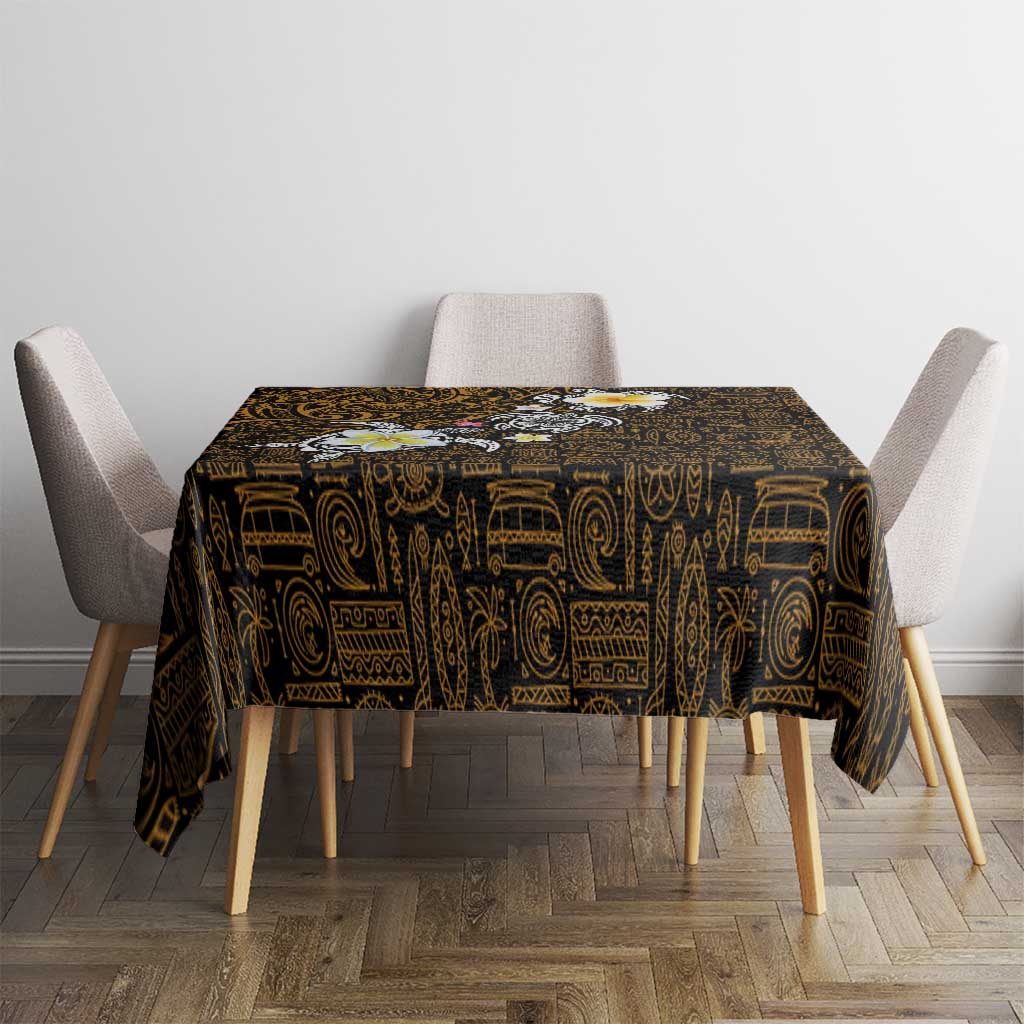 Hawaiian Turtle and Plumeria Tablecloth Polynesian Tattoo and Tribal Elements Pattern Orange Color