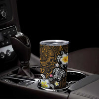 Hawaiian Turtle and Plumeria Tumbler Cup Polynesian Tattoo and Tribal Elements Pattern Orange Color