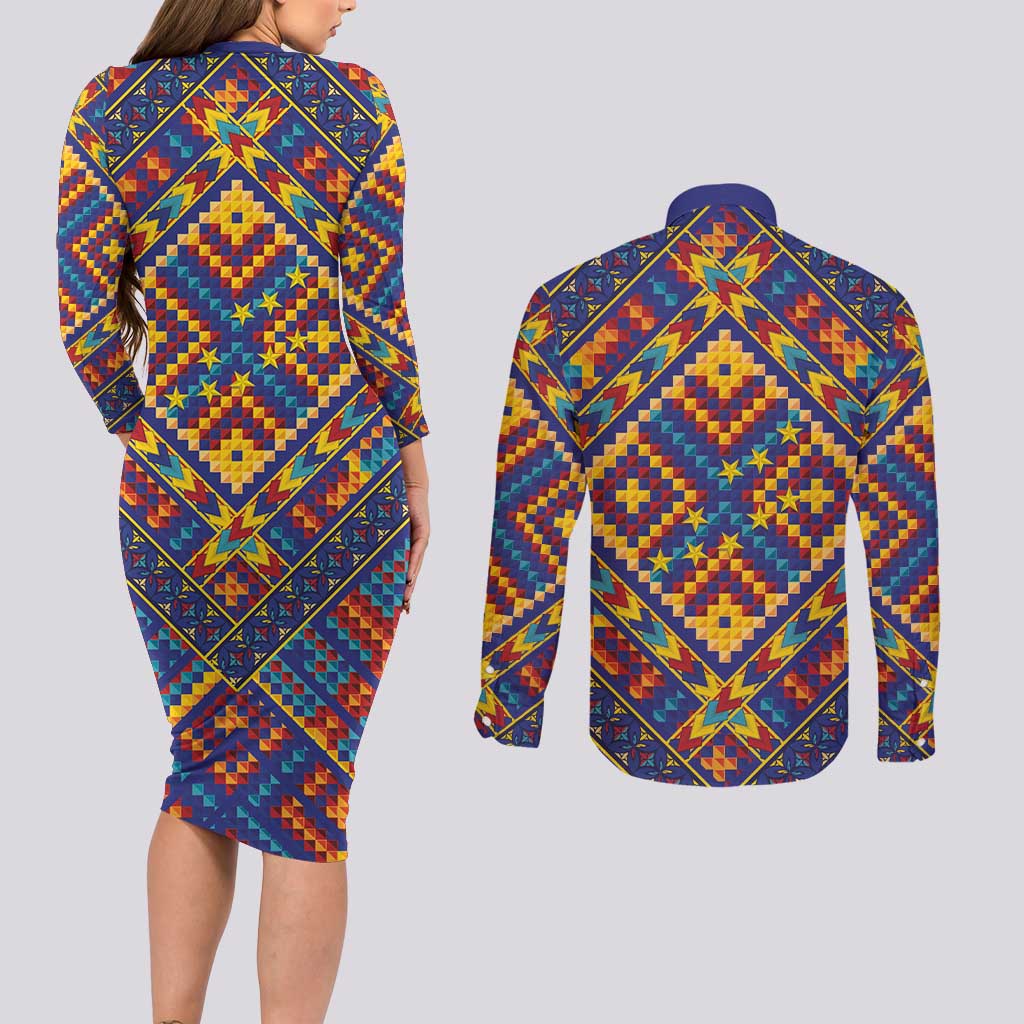 Kolose-Tuvalu Crochet Couples Matching Long Sleeve Bodycon Dress and Long Sleeve Button Shirt with Polynesian and Pacific Tattoos - Polynesian Pride