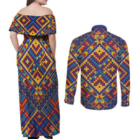 Kolose-Tuvalu Crochet Couples Matching Off Shoulder Maxi Dress and Long Sleeve Button Shirt with Polynesian and Pacific Tattoos - Polynesian Pride