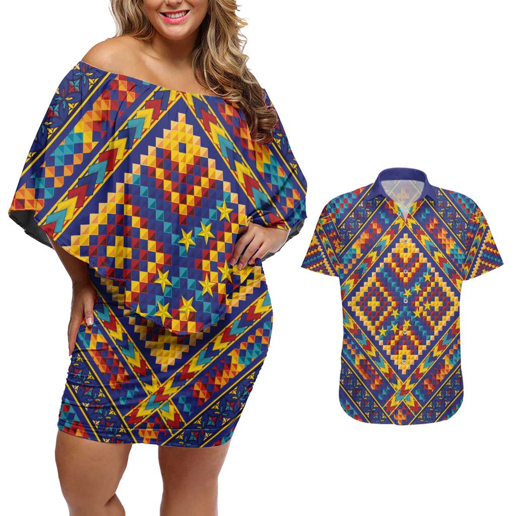 Kolose-Tuvalu Crochet Couples Matching Off Shoulder Short Dress and Hawaiian Shirt with Polynesian and Pacific Tattoos - Polynesian Pride