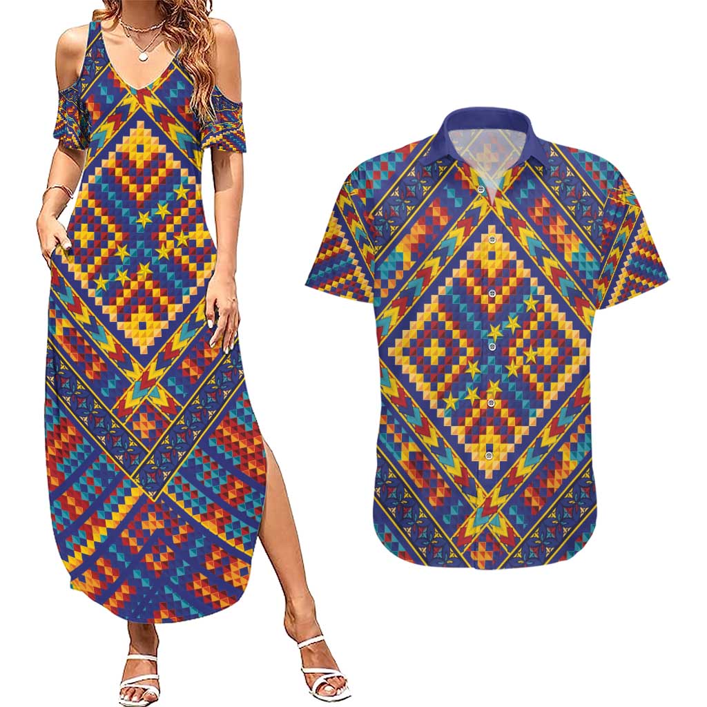 Kolose-Tuvalu Crochet Couples Matching Summer Maxi Dress and Hawaiian Shirt with Polynesian and Pacific Tattoos - Polynesian Pride