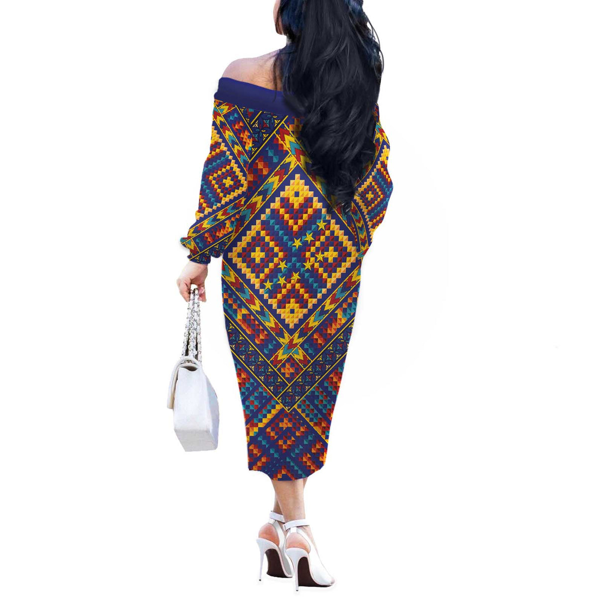 Kolose-Tuvalu Crochet Off The Shoulder Long Sleeve Dress with Polynesian and Pacific Tattoos - Polynesian Pride