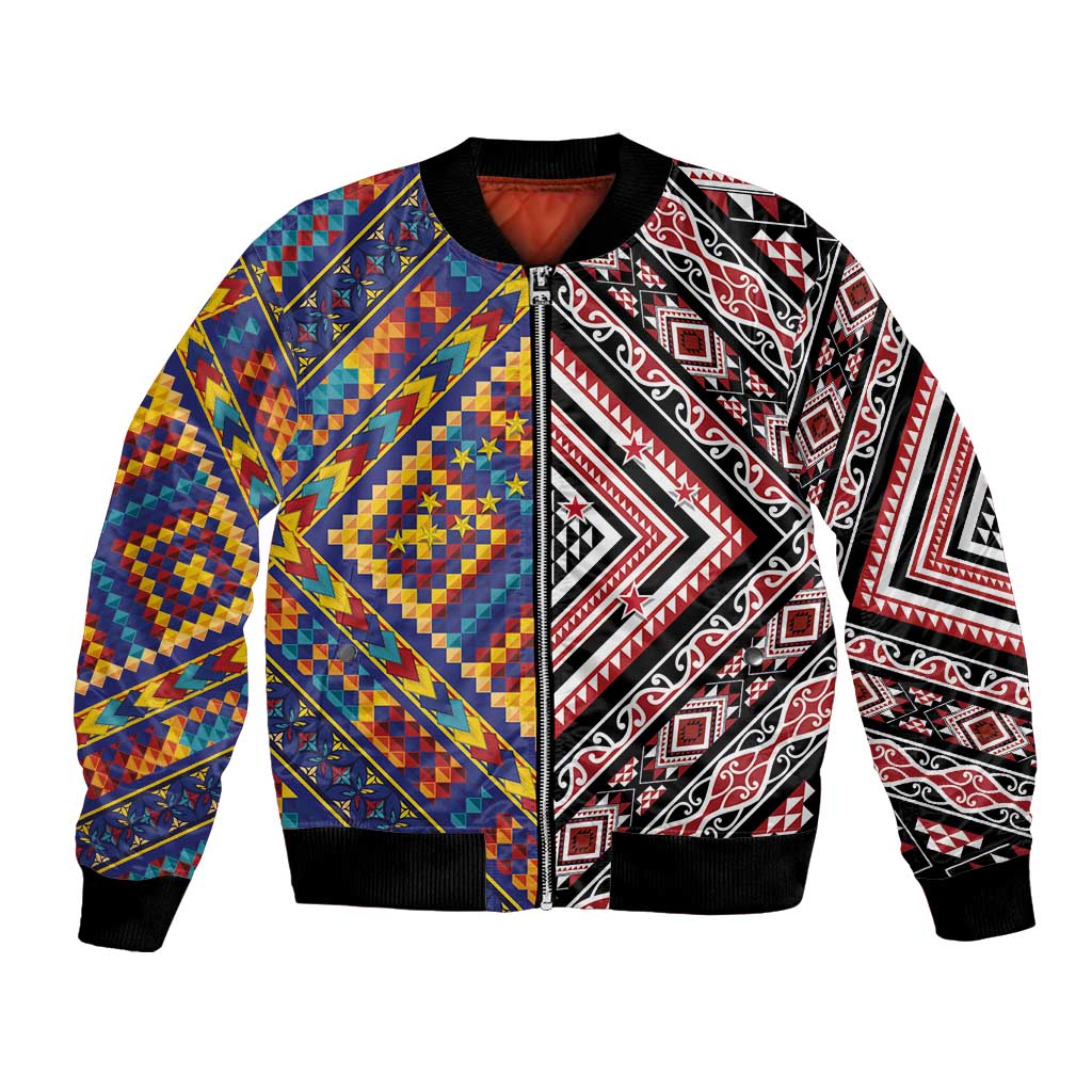 Tuvaluan and New Zealand Culture Bomber Jacket The Art of Kolose and Taniko - Polynesian Pride