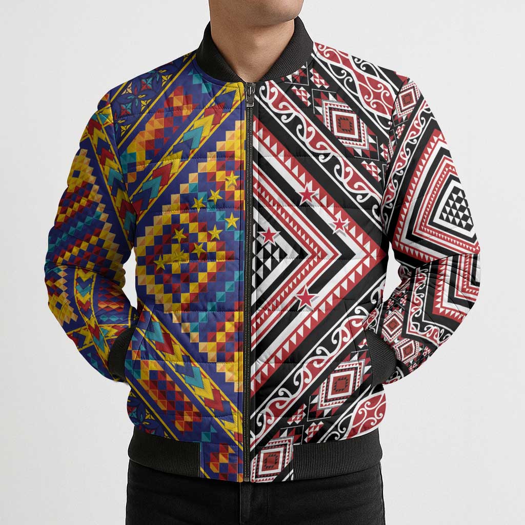 Tuvaluan and New Zealand Culture Bomber Puffer Jacket The Art of Kolose and Taniko - Polynesian Pride
