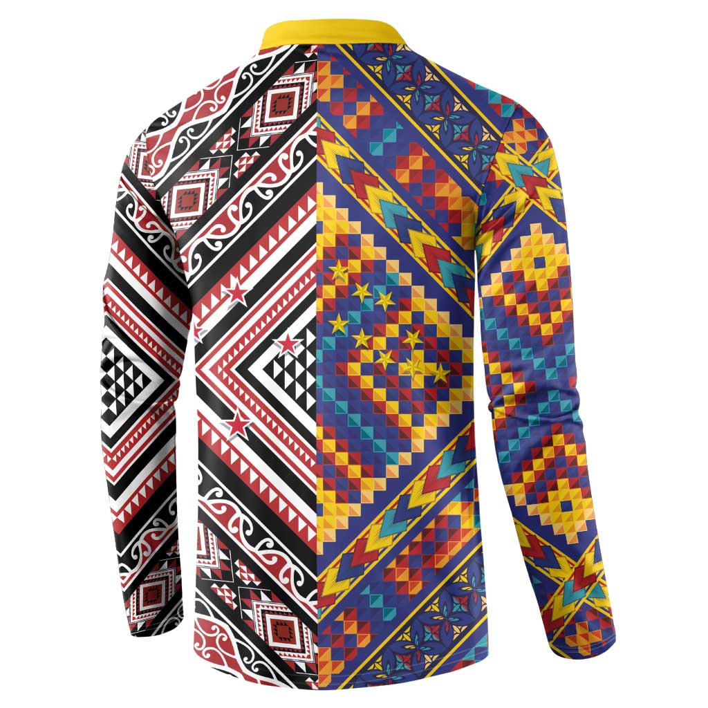 Tuvaluan and New Zealand Culture Button Sweatshirt The Art of Kolose and Taniko - Polynesian Pride