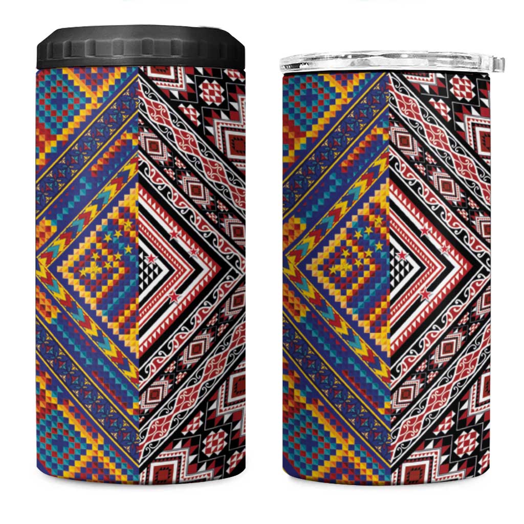 Tuvaluan and New Zealand Culture 4 in 1 Can Cooler Tumbler The Art of Kolose and Taniko - Polynesian Pride