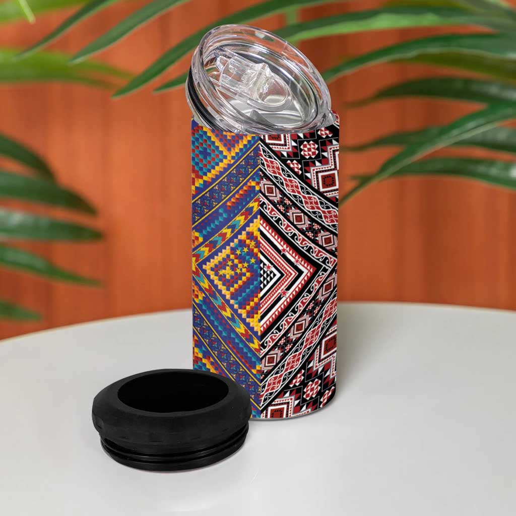 Tuvaluan and New Zealand Culture 4 in 1 Can Cooler Tumbler The Art of Kolose and Taniko - Polynesian Pride