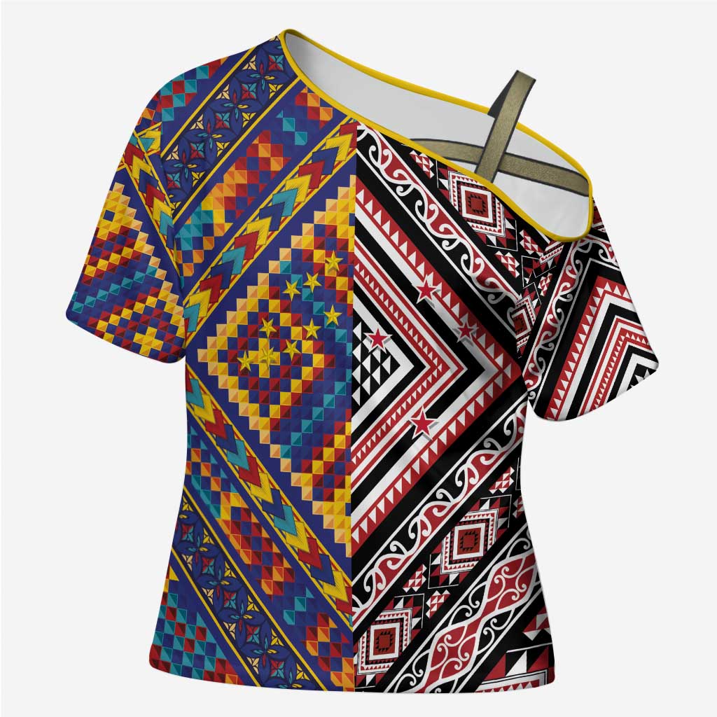 Tuvaluan and New Zealand Culture Cross Shoulder Shirt The Art of Kolose and Taniko - Polynesian Pride