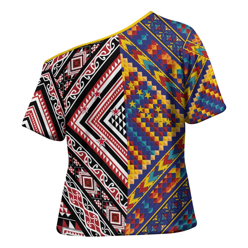 Tuvaluan and New Zealand Culture Cross Shoulder Shirt The Art of Kolose and Taniko - Polynesian Pride