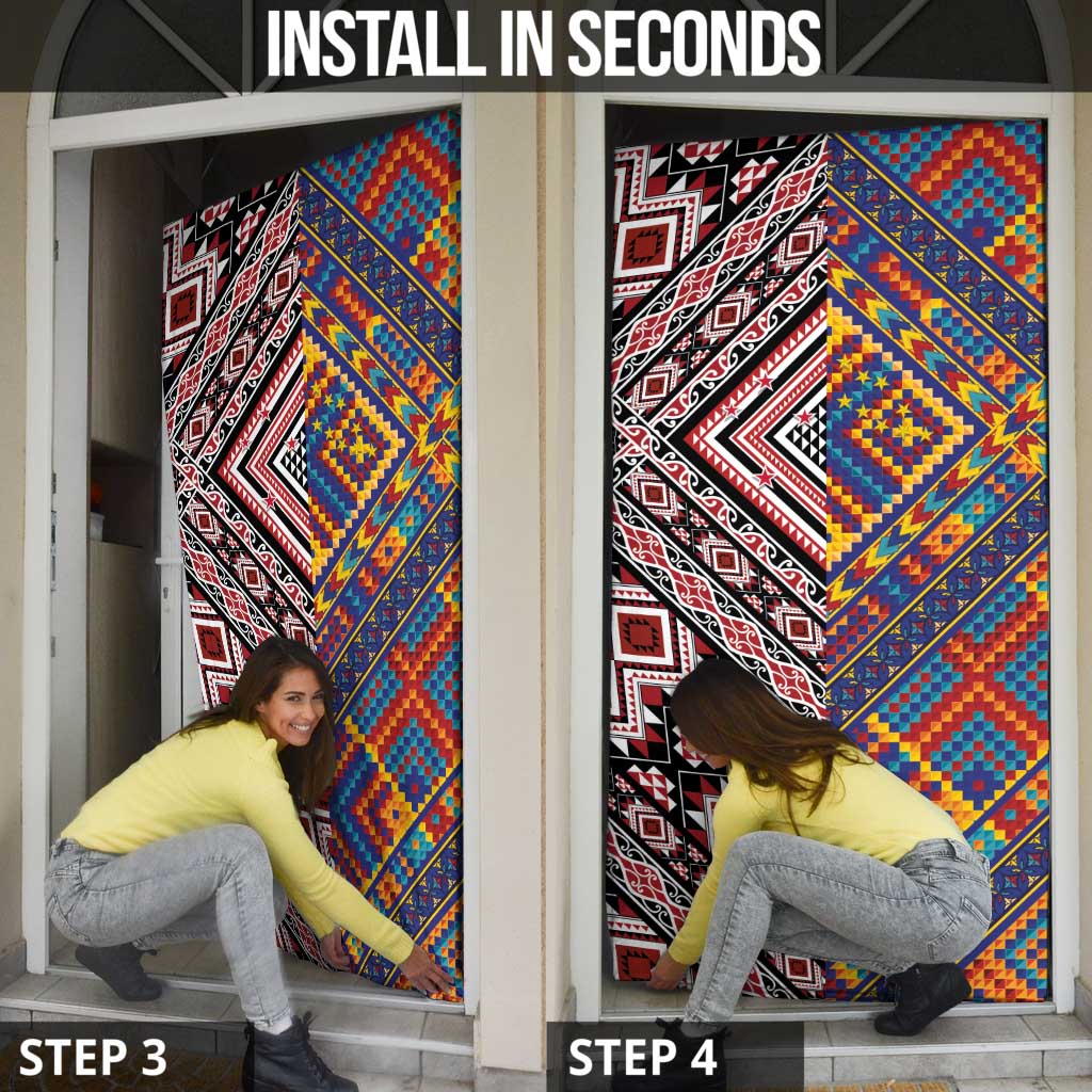 Tuvaluan and New Zealand Culture Door Cover The Art of Kolose and Taniko - Polynesian Pride