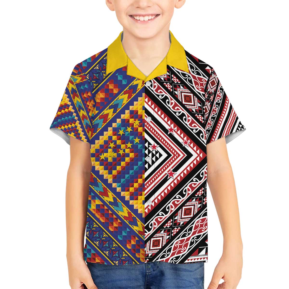 Tuvaluan and New Zealand Culture Family Matching Off The Shoulder Long Sleeve Dress and Hawaiian Shirt The Art of Kolose and Taniko - Polynesian Pride