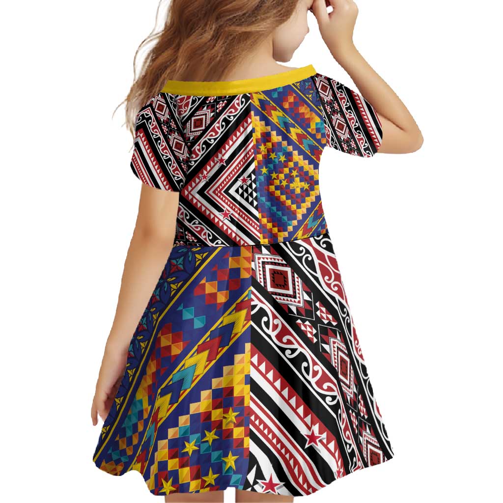 Tuvaluan and New Zealand Culture Family Matching Off Shoulder Maxi Dress and Hawaiian Shirt The Art of Kolose and Taniko - Polynesian Pride