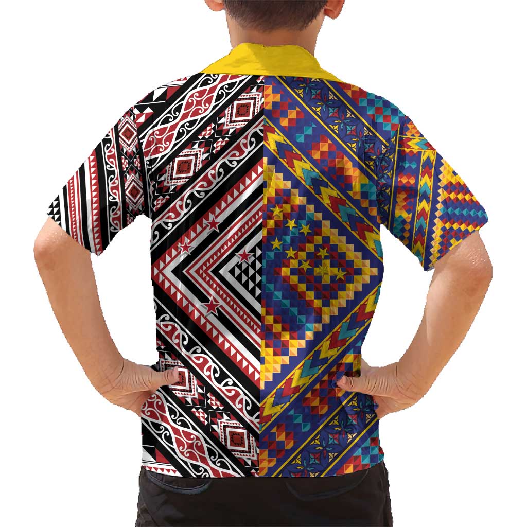 Tuvaluan and New Zealand Culture Family Matching Off Shoulder Short Dress and Hawaiian Shirt The Art of Kolose and Taniko - Polynesian Pride