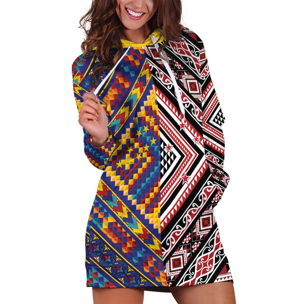 Tuvaluan and New Zealand Culture Hoodie Dress The Art of Kolose and Taniko - Polynesian Pride