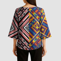 Tuvaluan and New Zealand Culture Kimono Sleeve Blouse The Art of Kolose and Taniko - Polynesian Pride