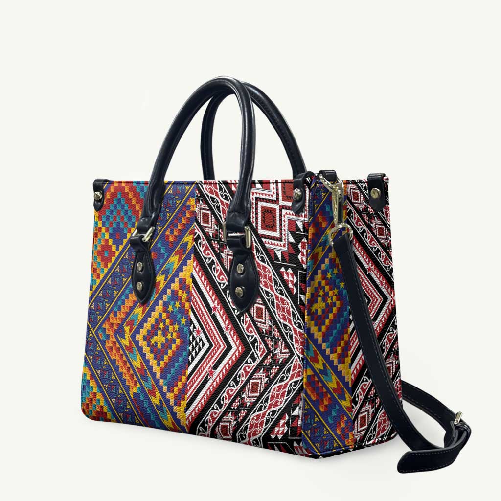 Tuvaluan and New Zealand Culture Leather Bag The Art of Kolose and Taniko - Polynesian Pride
