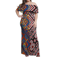Tuvaluan and New Zealand Culture Off Shoulder Maxi Dress The Art of Kolose and Taniko - Polynesian Pride