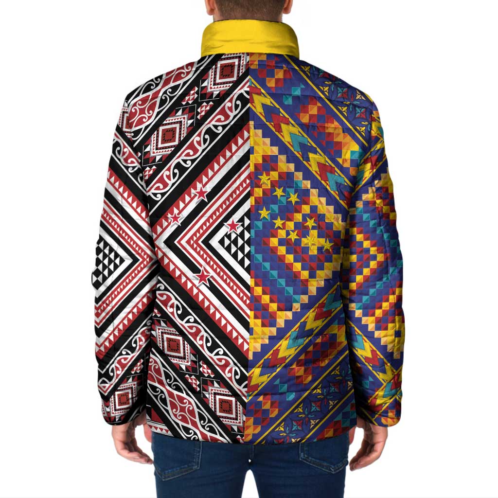 Tuvaluan and New Zealand Culture Padded Jacket The Art of Kolose and Taniko - Polynesian Pride