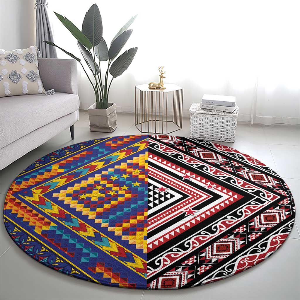 Tuvaluan and New Zealand Culture Round Carpet The Art of Kolose and Taniko - Polynesian Pride