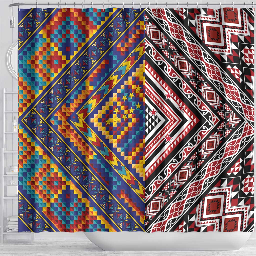 Tuvaluan and New Zealand Culture Shower Curtain The Art of Kolose and Taniko - Polynesian Pride