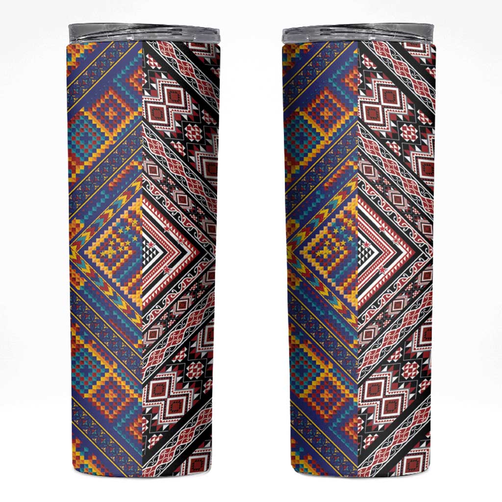 Tuvaluan and New Zealand Culture Skinny Tumbler The Art of Kolose and Taniko - Polynesian Pride