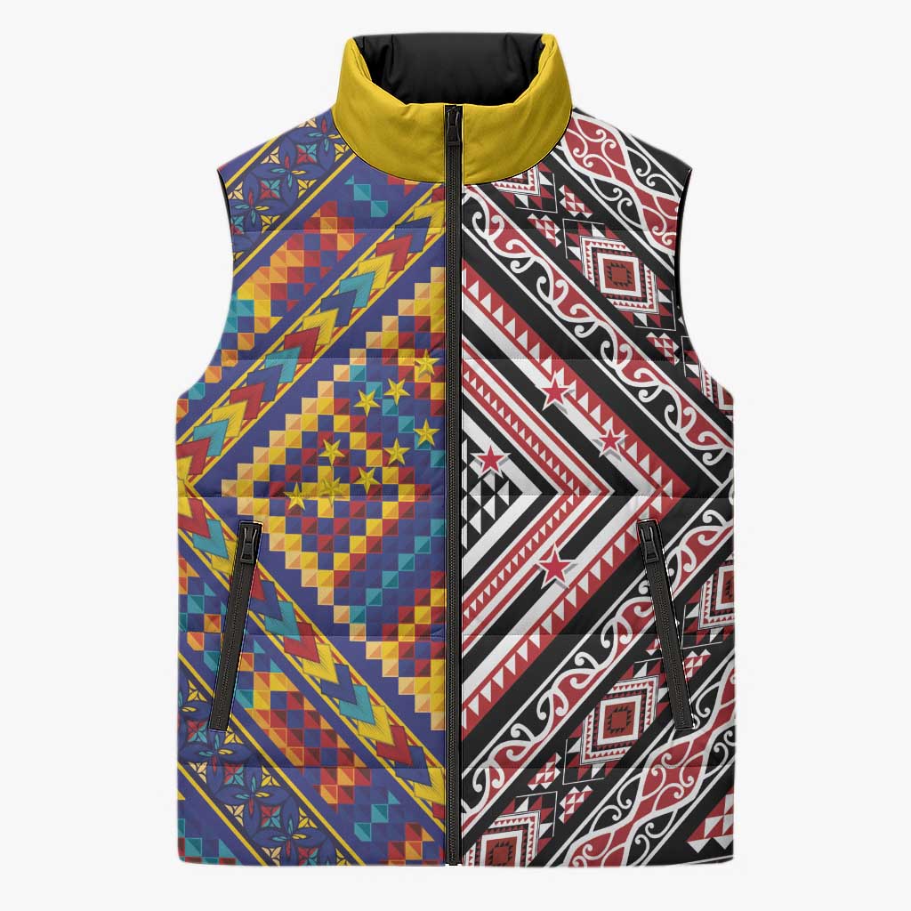 Tuvaluan and New Zealand Culture Sleeveless Puffer Jacket The Art of Kolose and Taniko - Polynesian Pride