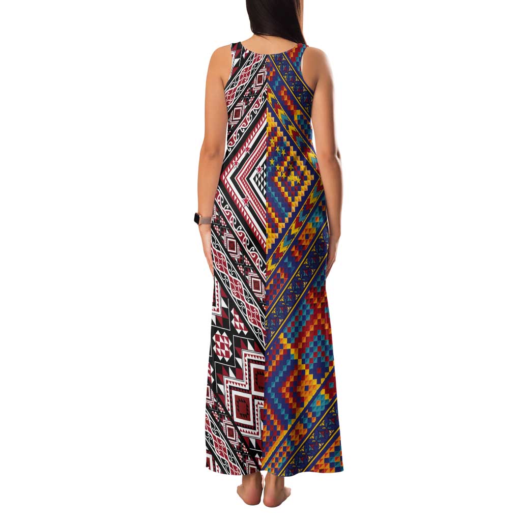 Tuvaluan and New Zealand Culture Tank Maxi Dress The Art of Kolose and Taniko - Polynesian Pride