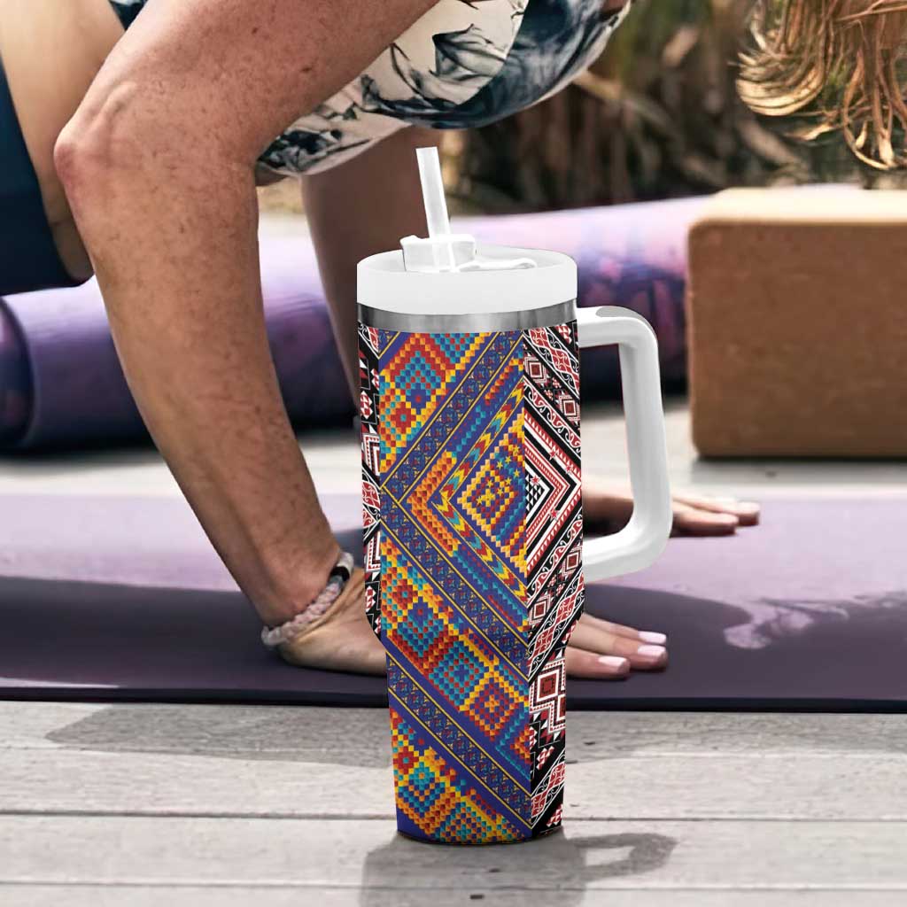 Tuvaluan and New Zealand Culture Tumbler With Handle The Art of Kolose and Taniko - Polynesian Pride