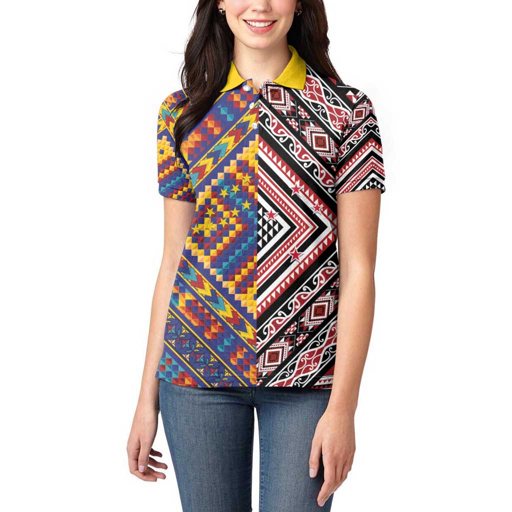 Tuvaluan and New Zealand Culture Women Polo Shirt The Art of Kolose and Taniko - Polynesian Pride