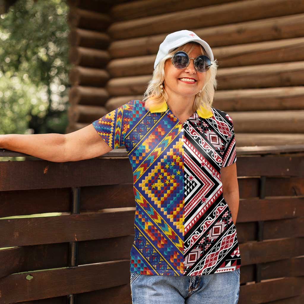 Tuvaluan and New Zealand Culture Women Polo Shirt The Art of Kolose and Taniko - Polynesian Pride