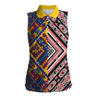 Tuvaluan and New Zealand Culture Women Sleeveless Polo Shirt The Art of Kolose and Taniko - Polynesian Pride