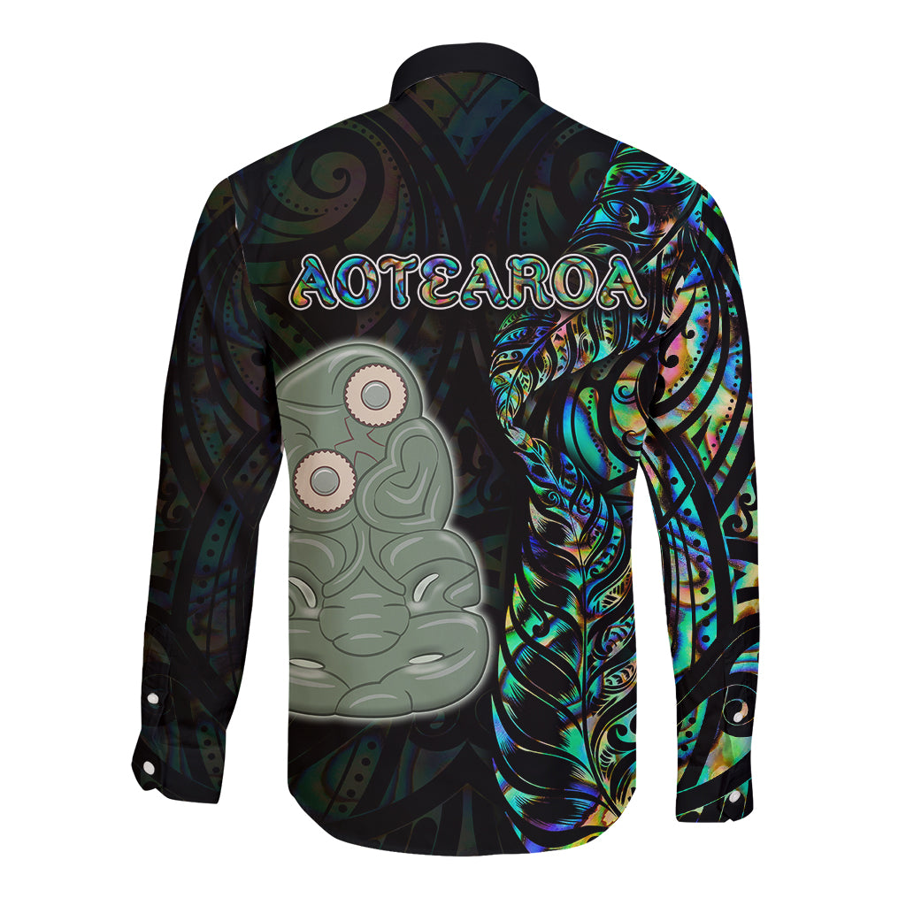 New Zealand Long Sleeve Button Shirt Silver Fern and Hei Tiki with Papua Shell Maori Tribal LT03 - Polynesian Pride