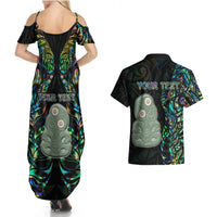 Custom New Zealand Couples Matching Summer Maxi Dress and Hawaiian Shirt Silver Fern and Hei Tiki with Papua Shell Maori Tribal LT03 - Polynesian Pride