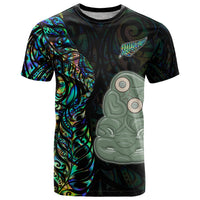Custom New Zealand T Shirt Silver Fern and Hei Tiki with Papua Shell Maori Tribal LT03 Black - Polynesian Pride
