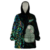 Custom New Zealand Wearable Blanket Hoodie Silver Fern and Hei Tiki with Papua Shell Maori Tribal LT03 One Size Black - Polynesian Pride