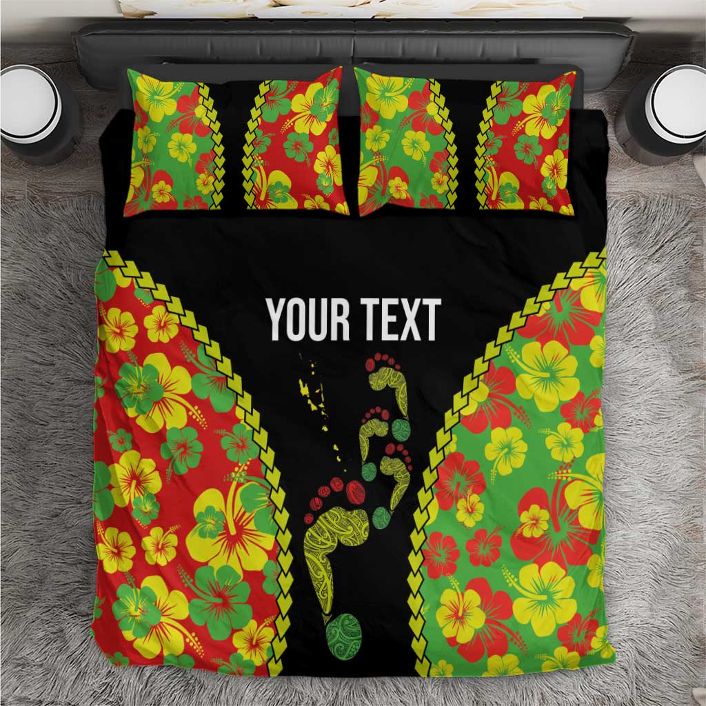 Personalised Vanuatu Running Bedding Set Footprint and Hibiscus Polynesian Style LT03 Black - Polynesian Pride