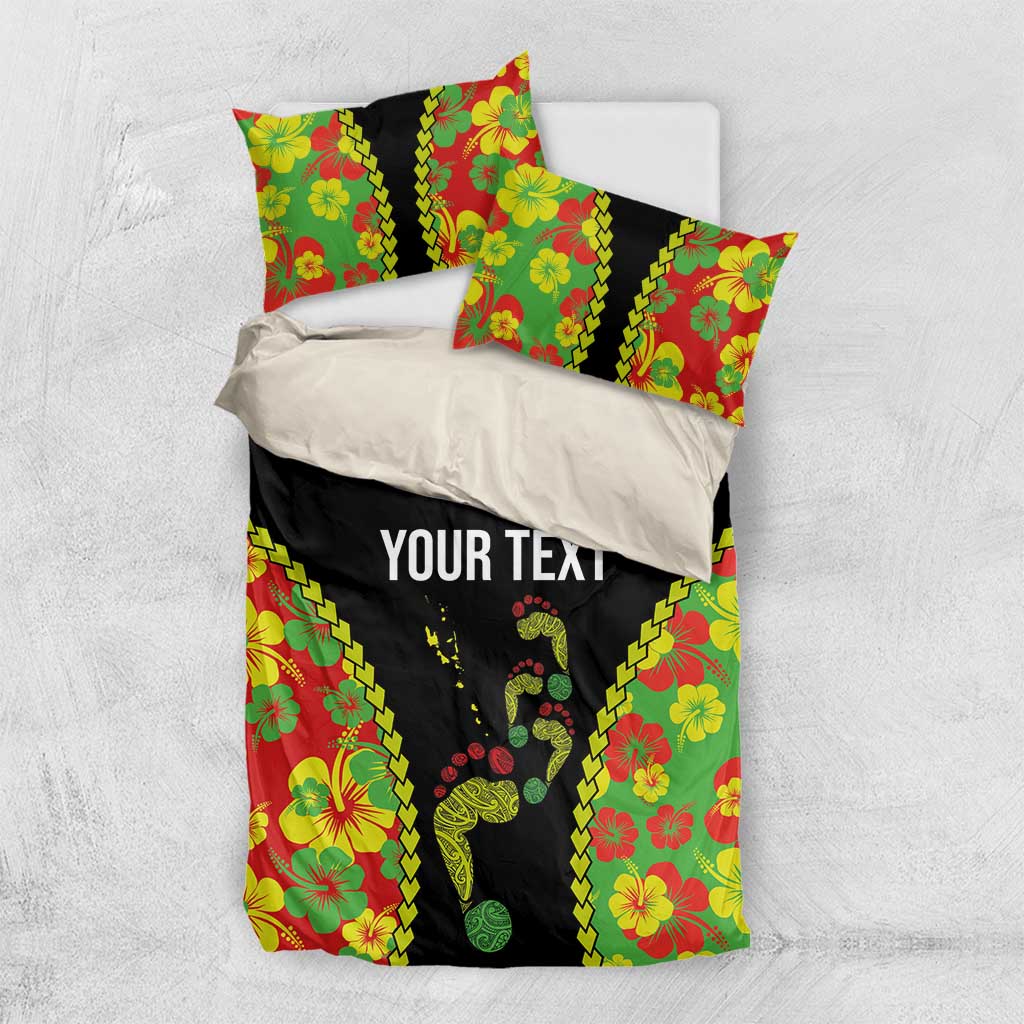 Personalised Vanuatu Running Bedding Set Footprint and Hibiscus Polynesian Style LT03 US Twin 172cm x 218cm Black - Polynesian Pride