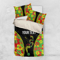Personalised Vanuatu Running Bedding Set Footprint and Hibiscus Polynesian Style LT03 US Twin 172cm x 218cm Black - Polynesian Pride