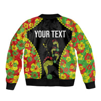 Personalised Vanuatu Running Bomber Jacket Footprint and Hibiscus Polynesian Style