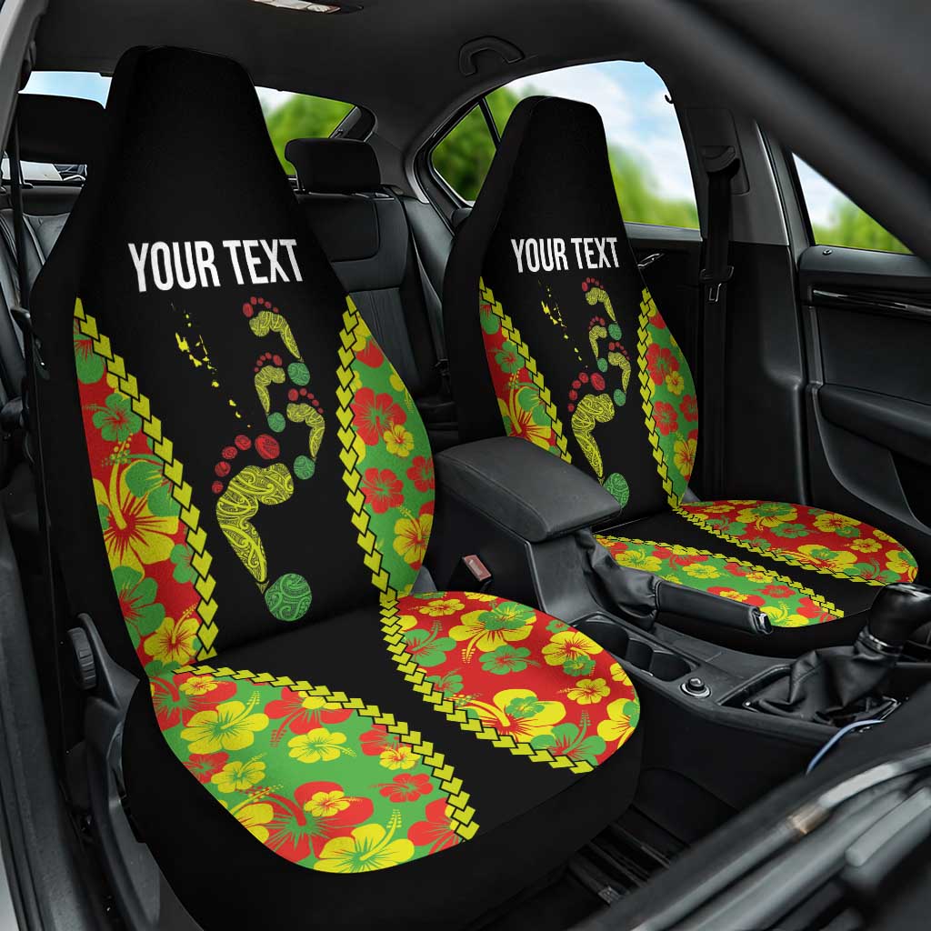 Personalised Vanuatu Running Car Seat Cover Footprint and Hibiscus Polynesian Style LT03 One Size Black - Polynesian Pride