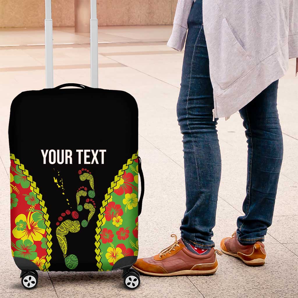 Personalised Vanuatu Running Luggage Cover Footprint and Hibiscus Polynesian Style LT03 Black - Polynesian Pride