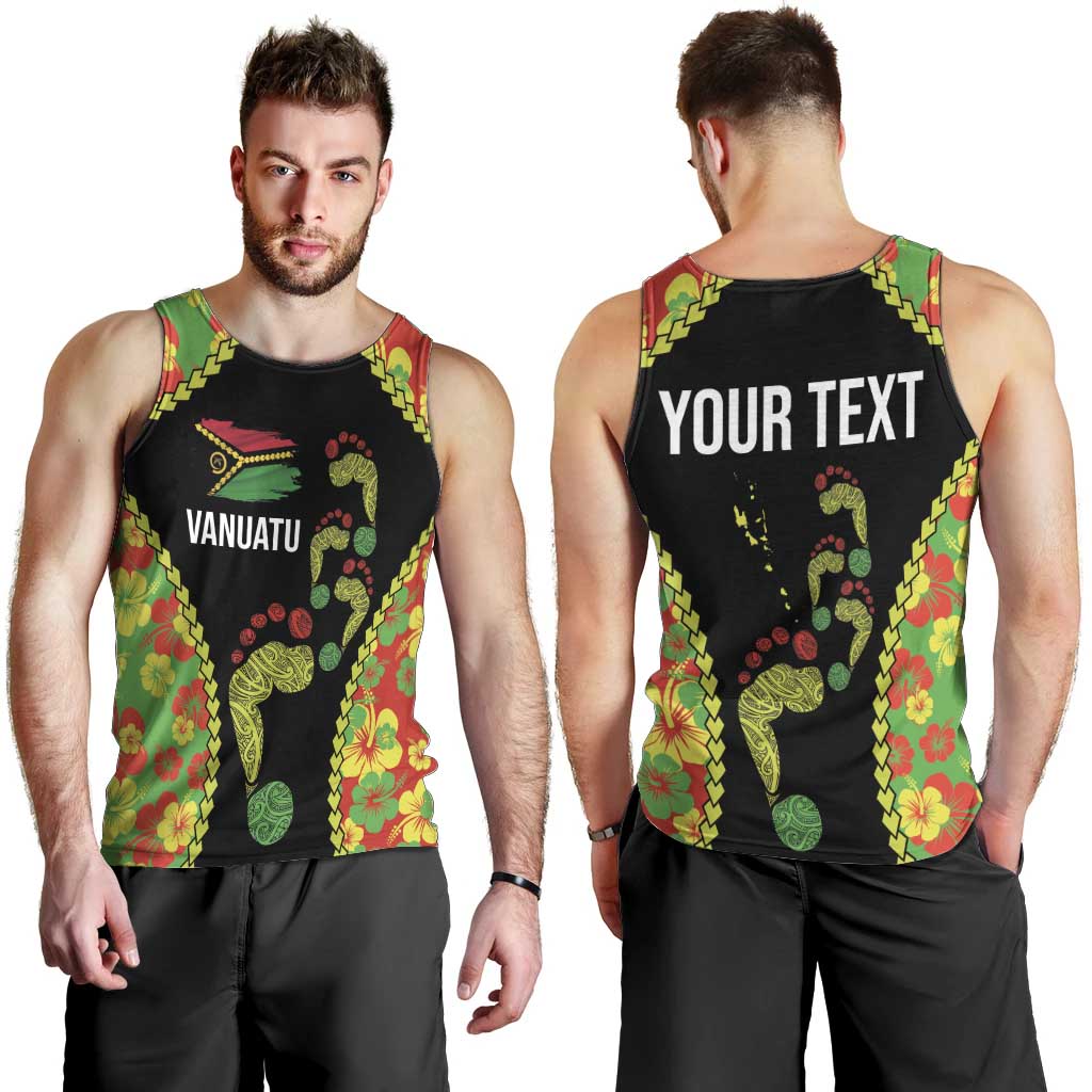Personalised Vanuatu Running Men Tank Top Footprint and Hibiscus Polynesian Style