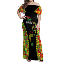 Personalised Vanuatu Running Off Shoulder Maxi Dress Footprint and Hibiscus Polynesian Style LT03 Women Black - Polynesian Pride