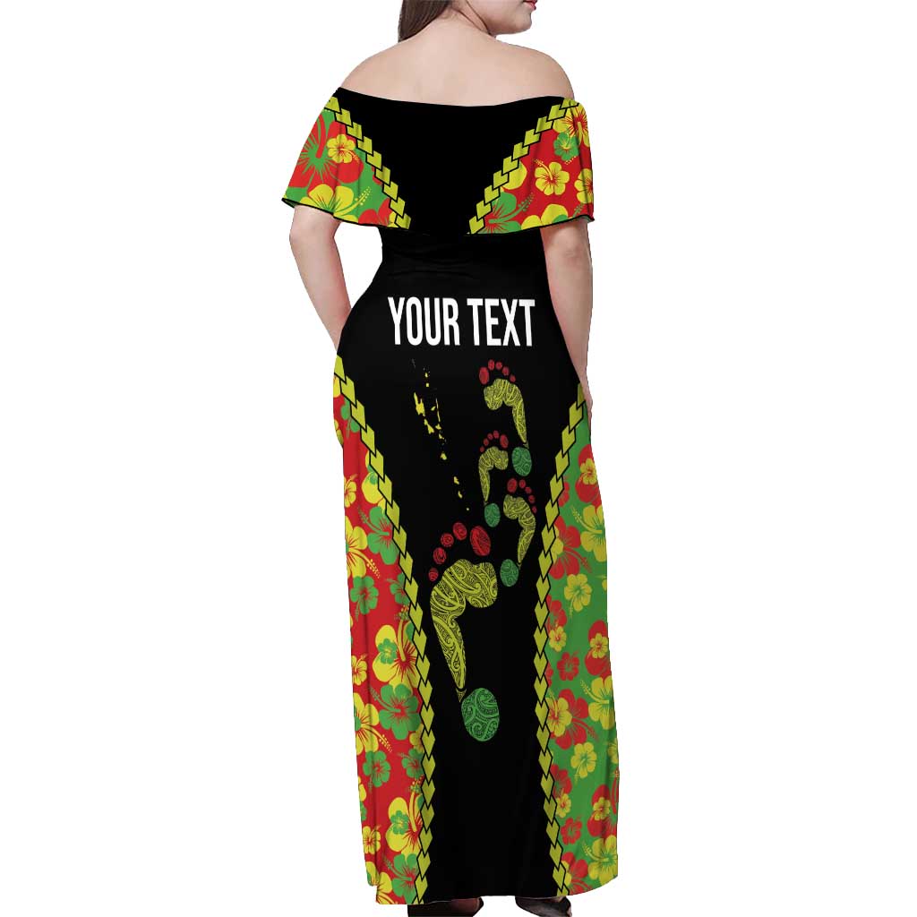 Personalised Vanuatu Running Off Shoulder Maxi Dress Footprint and Hibiscus Polynesian Style LT03 - Polynesian Pride