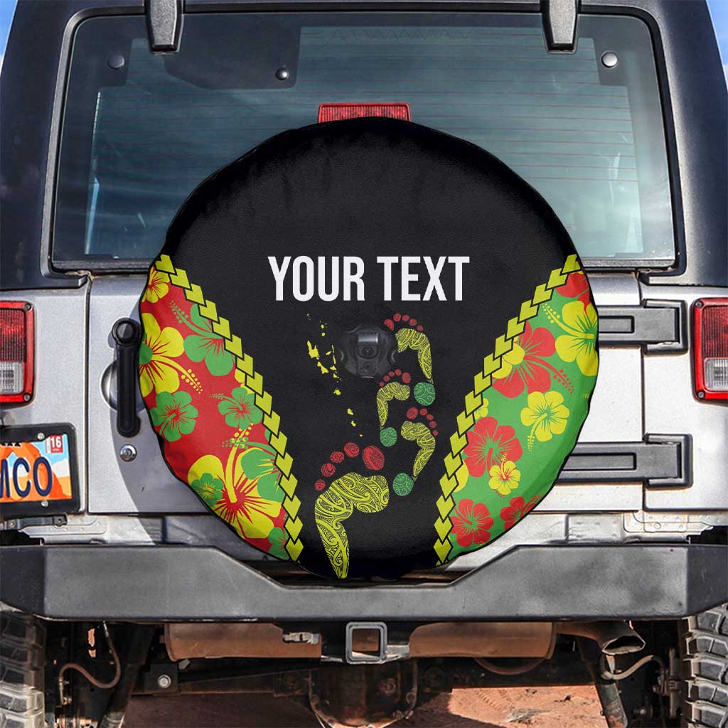 Personalised Vanuatu Running Spare Tire Cover Footprint and Hibiscus Polynesian Style LT03 Black - Polynesian Pride