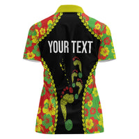 Personalised Vanuatu Running Women Polo Shirt Footprint and Hibiscus Polynesian Style